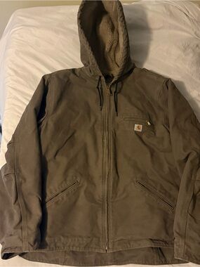 Carhartt Brown Hooded Canvas Work Jacket - Full Zip